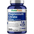 Frasco de suplemento NusaPure Citrato de Magnesio 833 mg 200 Cápsulas Vegetales