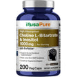 Frasco de NusaPure Colina e Inositol con extracto de pimienta negra BioPerine 1,000 mg y 200 cápsulas veganas
