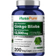 Frasco de suplemento NusaPure Ginkgo Biloba 200 cápsulas veganas