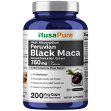 Frasco de NusaPure Maca negra peruana 750 mg con 200 cápsulas