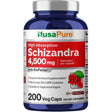 Frasco de suplemento NusaPure Schizandra Extracto 4500 mg 200 Cápsulas Veg