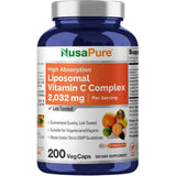Frasco de suplemento NusaPure Vitamina C Liposomal 2032 mg 200 cápsulas veganas