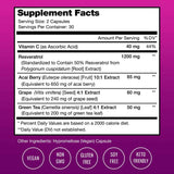 Tabla nutricional del suplemento Nutra Champs Resveratrol 1200 mg 60 Capsulas Veganas