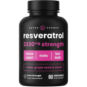 Frasco de suplemento Nutra Champs Resveratrol 1200 mg 60 Capsulas Veganas