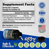 Información del suplemento de Nutra Harmony complejo de magnesio 5 en 1 con 500 mg por porción y 240 cápsulas.