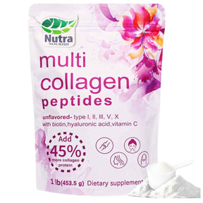 Envase de Nutra Nourish Péptidos de Colágeno en polvo presentación de 1 lb sin sabor
