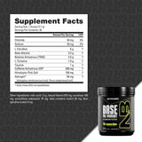 Tabla nutricional del suplemento NutraBio Base Pre-Workout sabor Limón-Lima 30 servicios