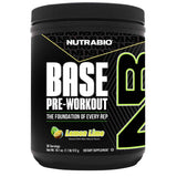 Frasco de suplemento NutraBio Base Pre-Workout sabor Limón-Lima 30 servicios