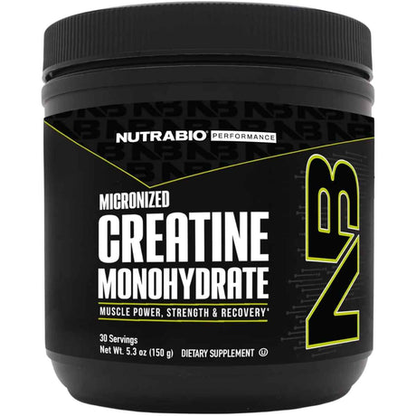 Envase frontal de NutraBio creatina monohidratada sin sabor, presentación de 150 g