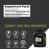 Información del suplemento de NutraBio creatina monohidratada de 1.000 g con 200 porciones