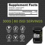 Información del suplemento de NutraBio creatina monohidratada de 300 g con 60 porciones