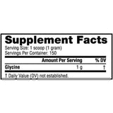 Tabla nutricional del suplemento NutraBio Glicina 150 g