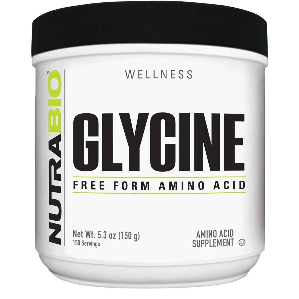 Frasco de suplemento NutraBio Glicina 150 g