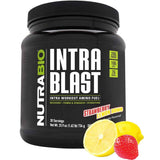 Frasco de suplemento NutraBio Intra Blast Aminoácidos Intra-Entreno sabor Bomba de Fresa y Limón 734 g