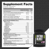 Tabla nutricional del suplemento NutraBio Intra Blast Aminoácidos Intra-Entreno sabor Caramelo de Fruta del Dragón 722 g