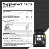 Tabla nutricional del suplemento NutraBio Intra Blast Aminoácidos Intra-Entreno sabor Maracuyá 712 g