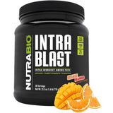 Frasco de suplemento NutraBio Intra Blast Aminoácidos Intra-Entreno sabor Naranja Mango 718 g