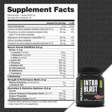 Tabla nutricional del suplemento NutraBio Intra Blast Aminoácidos Intra-Entreno sabor Ponche de Frutas Tropicales 717 g