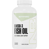 Frasco frontal de NutraBio Omega-3 Fish Oil, presentación de 400 cápsulas blandas y 200 porciones.