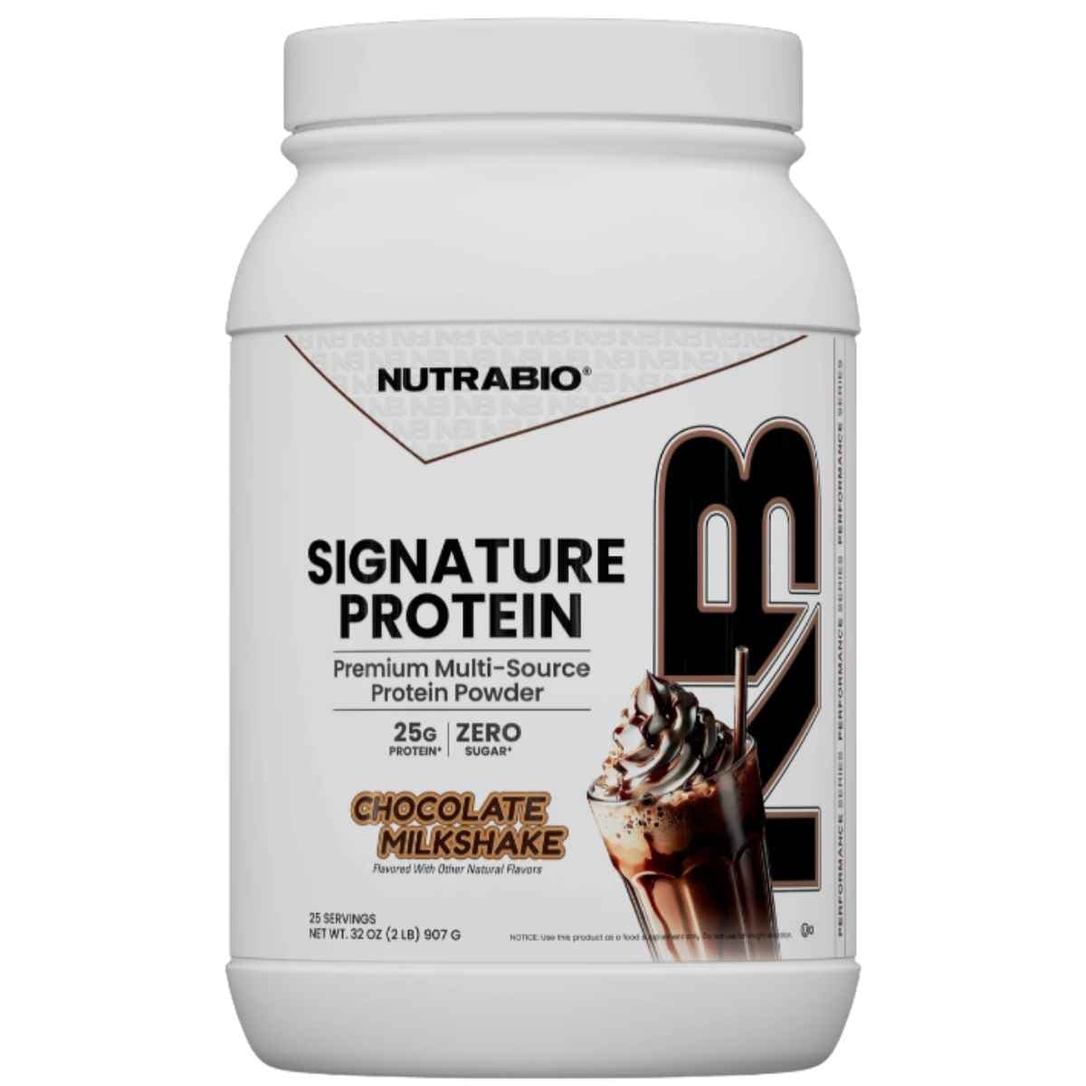 Envase NutraBio Signature Protein 2 lb sabor batido de chocolate