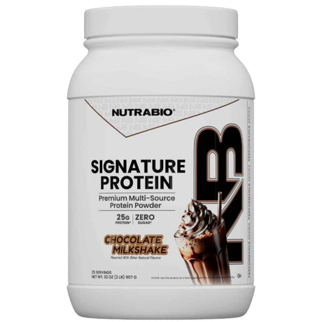 Envase NutraBio Signature Protein 2 lb sabor batido de chocolate