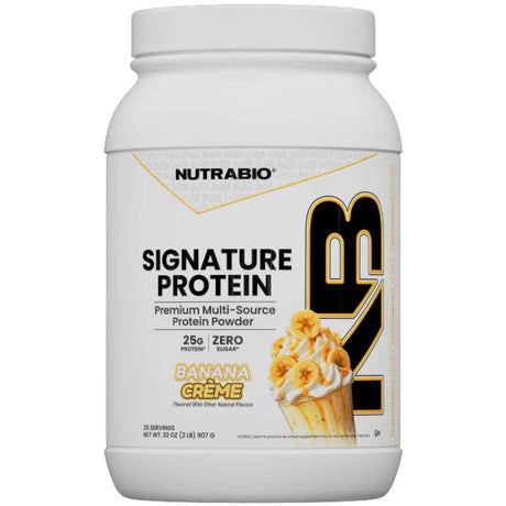 Envase NutraBio Signature Protein 2 lb sabor crema de banano