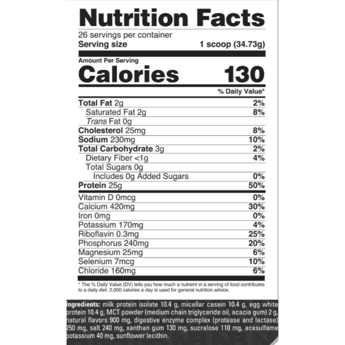 Nutrition Facts NutraBio Signature Protein crema de banano