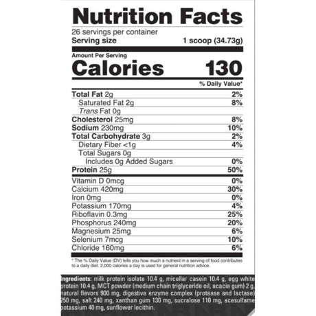 Nutrition Facts NutraBio Signature Protein crema de banano