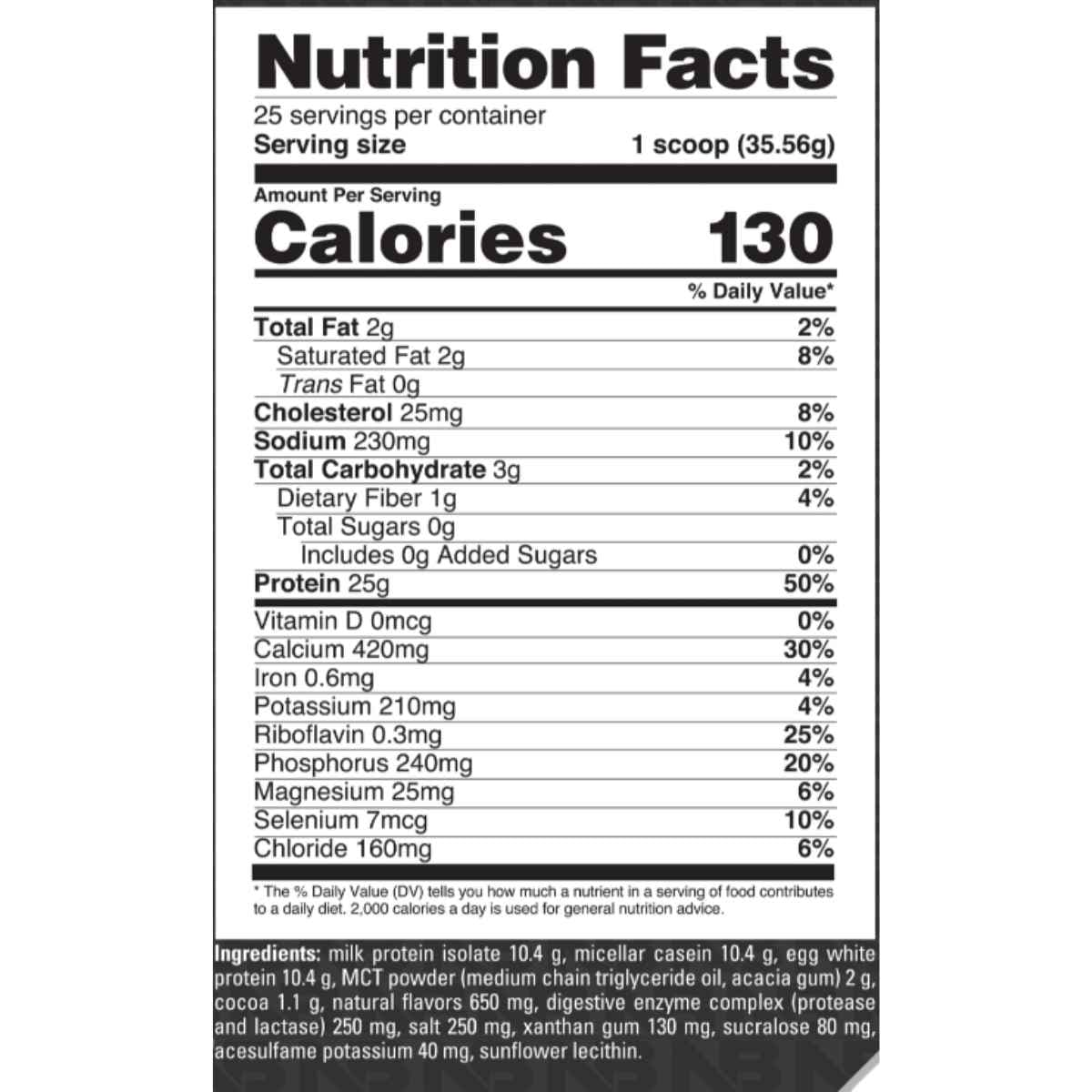 Nutrition Facts NutraBio Signature Protein batido de chocolate