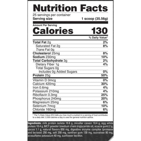 Nutrition Facts NutraBio Signature Protein batido de chocolate