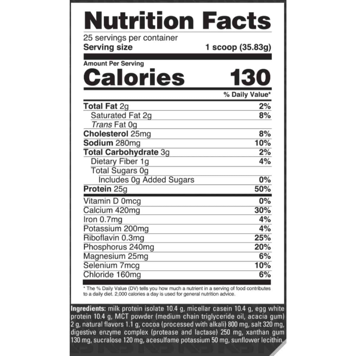 Nutrition Facts NutraBio Signature Protein galletas y crema