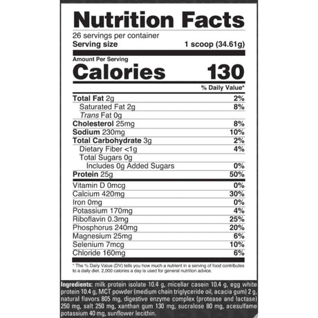 Nutrition Facts NutraBio Signature Protein vainilla cremosa