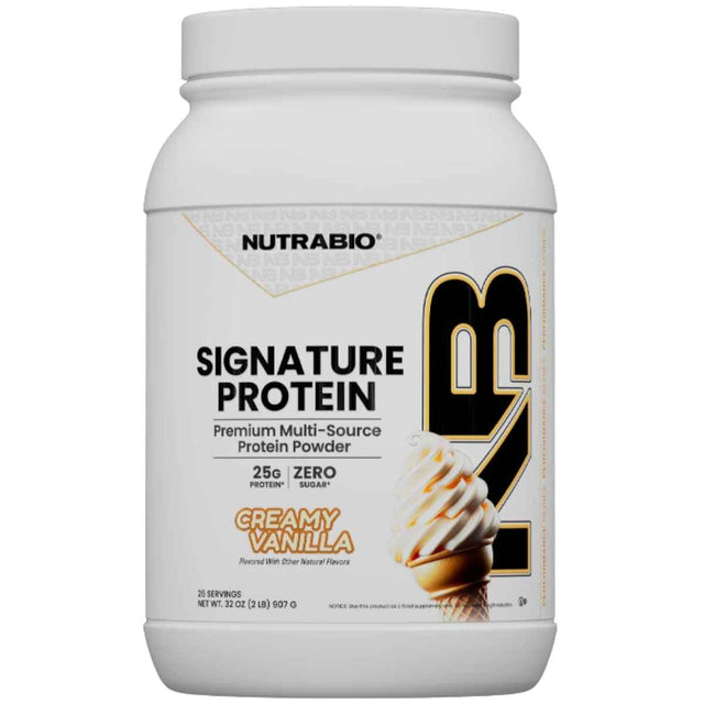Envase NutraBio Signature Protein 2 lb sabor vainilla cremosa