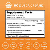 Tabla nutricional del suplemento NutraChamps Maca Peruana Orgánica 180 cápsulas