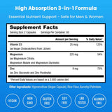 Tabla nutricional del suplemento NutraChamps Magnesio, Zinc y Vitamina D3 120 cápsulas.