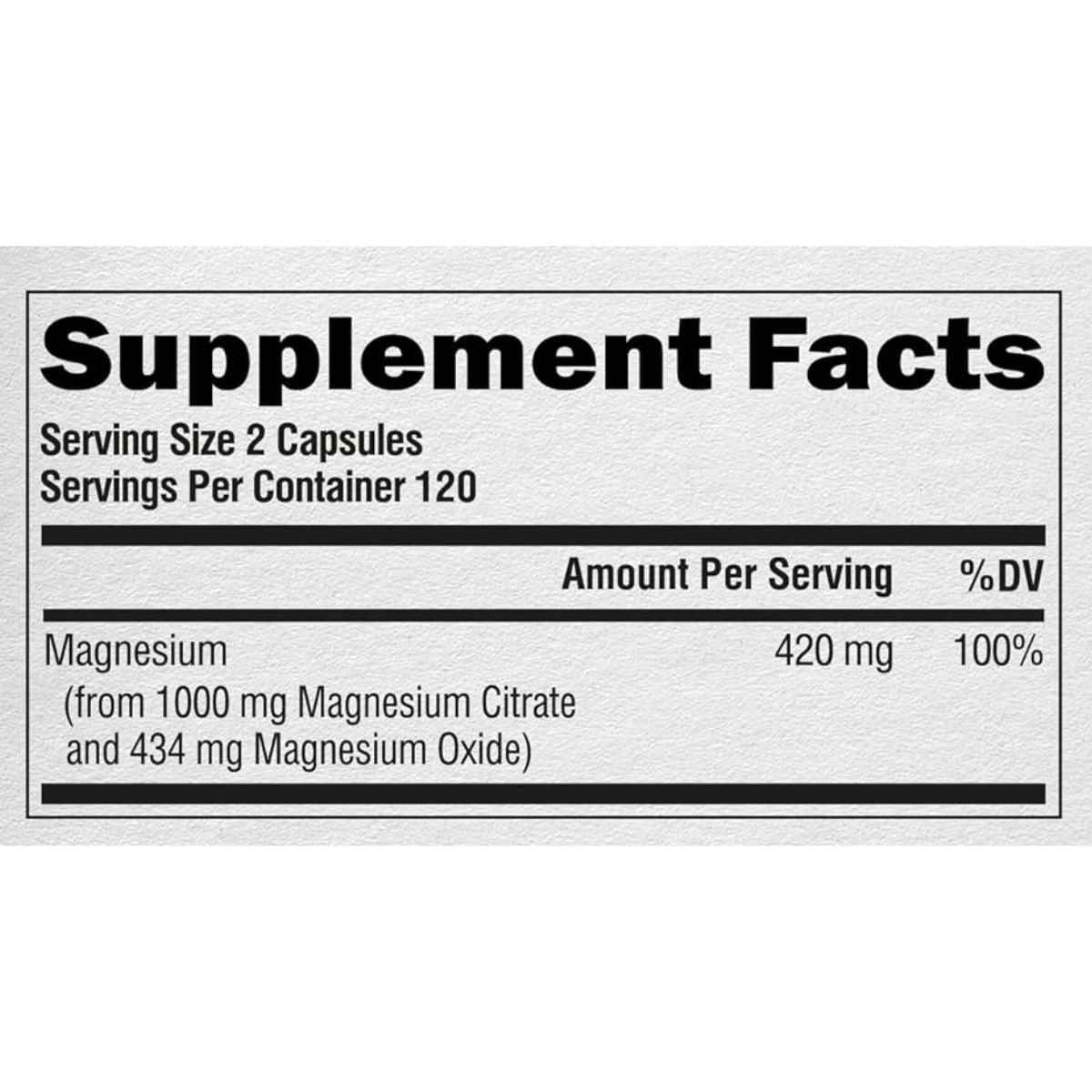 Tabla nutricional del suplemento NUTRAHARMONY complejo de magnesio con información de ingredientes y cantidad por porción