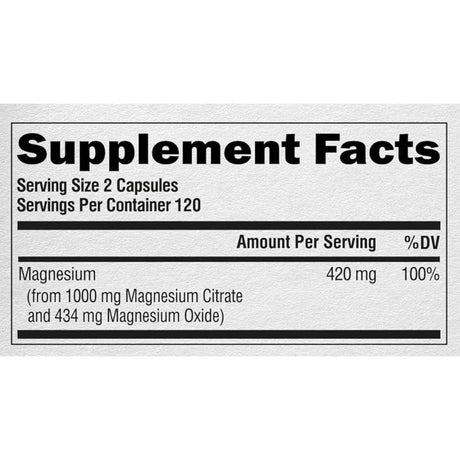 Tabla nutricional del suplemento NUTRAHARMONY complejo de magnesio con información de ingredientes y cantidad por porción