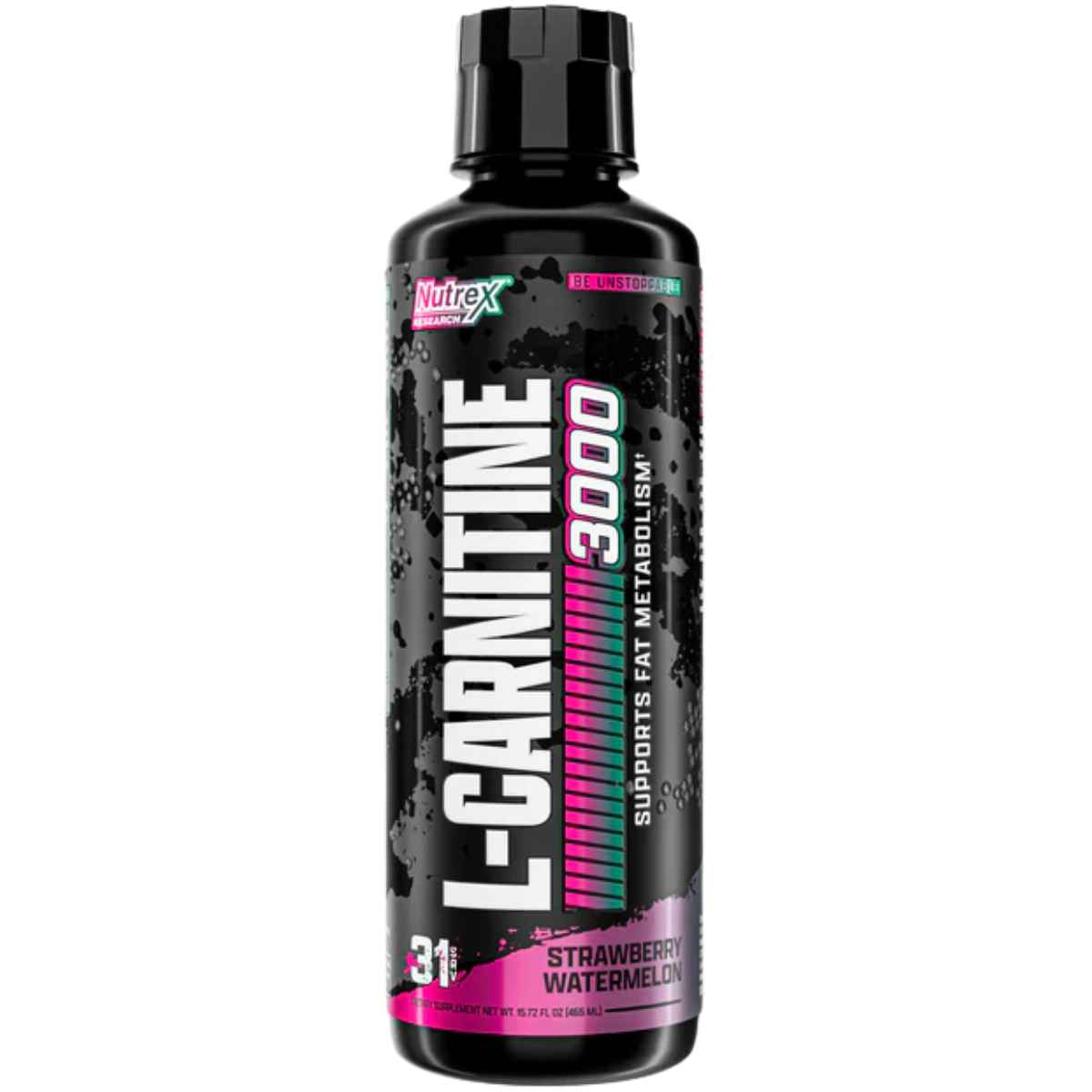 Frasco de suplemento Nutrex Research L-Carnitina sabor Fresa Sandía 3000 mg 465 ml Líquido