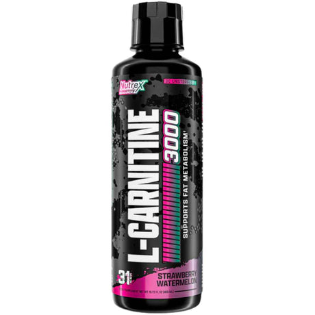 Frasco de suplemento Nutrex Research L-Carnitina sabor Fresa Sandía 3000 mg 465 ml Líquido