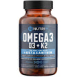 Frasco de suplemento Nutri11 Omega 3 + D3 + K2 con Astaxantina 60 cápsulas