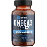 Frasco de suplemento Nutri11 Omega 3 + D3 + K2 con Astaxantina 60 cápsulas