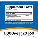 Tabla nutricional del suplemento Nutricost Bacopa Monnieri (1000 mg - 120 Cápsulas)