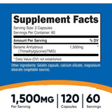 Tabla nutricional del suplemento Nutricost Betaína Anhidra TMG 1500 mg 120 cápsulas