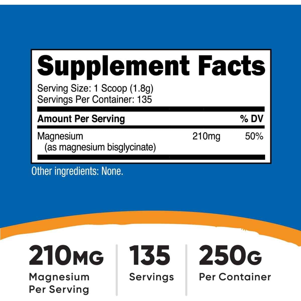 Tabla nutricional del suplemento Nutricost Bisglicinato de Magnesio 250 g