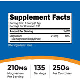 Tabla nutricional del suplemento Nutricost Bisglicinato de Magnesio 250 g