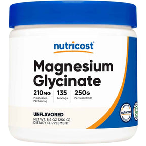 Frasco de suplemento Nutricost Bisglicinato de Magnesio 250 g