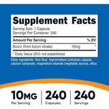 Tabla nutricional del suplemento Nutricost Boro Citrato 10 mg 240 cápsulas