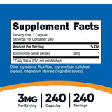 Tabla nutricional del suplemento Nutricost Boro Citrato 3 mg 240 cápsulas