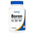 Frasco de suplemento Nutricost Boro Citrato 3 mg 240 cápsulas