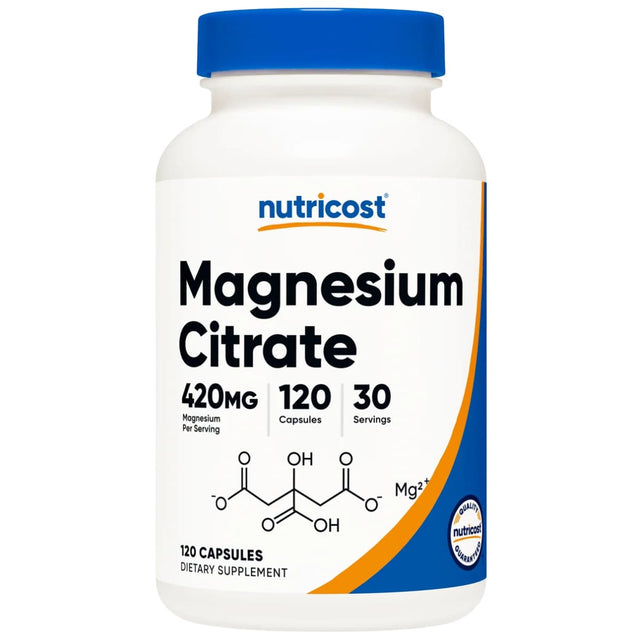 Frasco de suplemento Nutricost Citrato de Magnesio 420 mg 120 Cápsulas